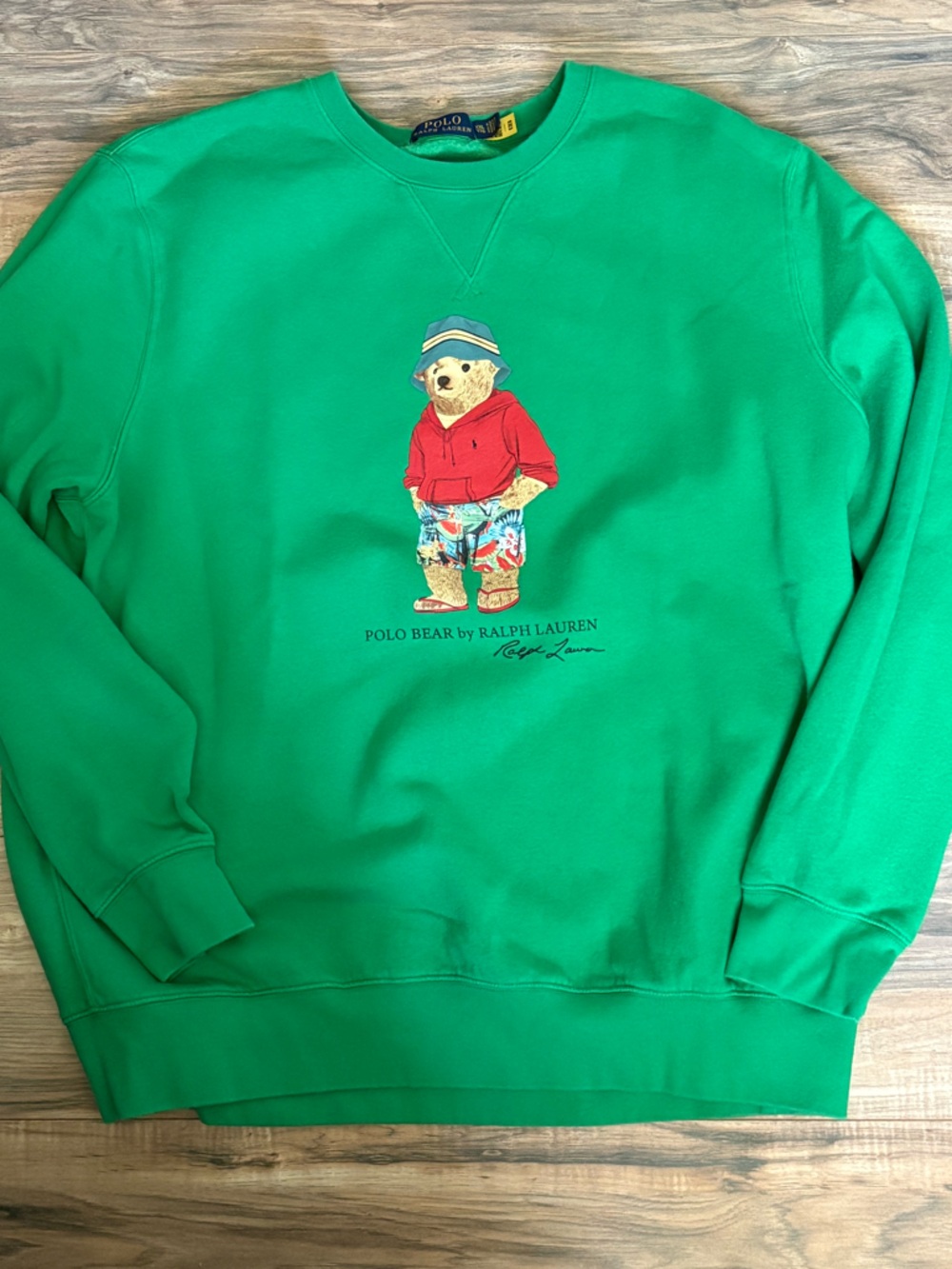 Ralph Lauren Green Men’s  Polo Bear Sweatshirt with Red Accent